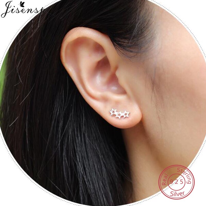 Real 925 Sterling Silver Animal Earrings for Women Minimalist Star Cat Triangle Music Stud Earrings Child Best allergy free: FED019