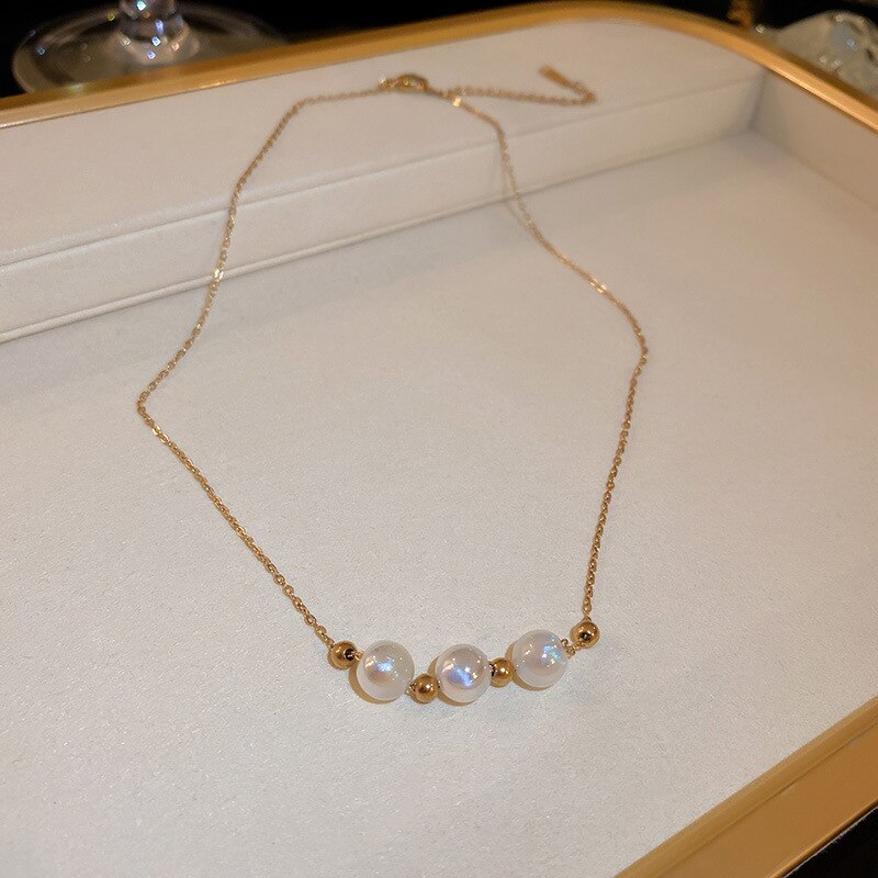 South korea mermaid ji pearl necklace simple cold wind collarbone chain oil temperament versatile necklace: 4