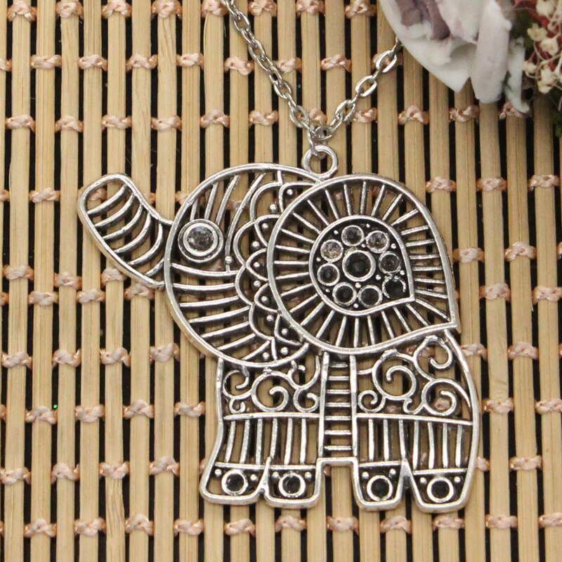 Neue Hohl Elefanten Anhänger Runde Kreuz Kette Kurze Lange Mens Frauen DIY Silber Farbe Halskette Schmuck: überqueren Kette / 50cm