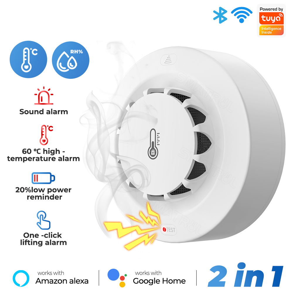 Tuya Wifi capteur de fumée alarme 80DB détecteur intelligent de température et d'humidité d'incendie Protection de sécurité Alexa Google Home vie intelligente: Default Title