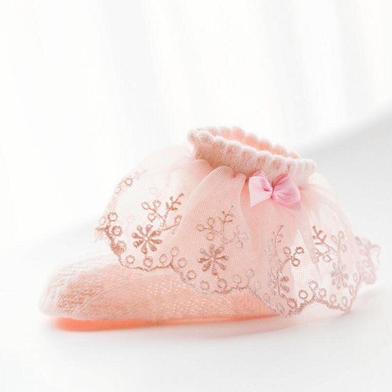 Lace Summer Baby Girl Socks Princess Cotton Ruffles Ankle Length Baby Calcetines Pink/White for 1-6 Years 1 Pair