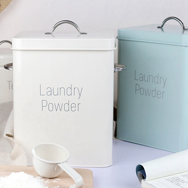 Best Beautiful Powder Coating Metal Zinc Laundry Powder Boxes Storage with Scoop