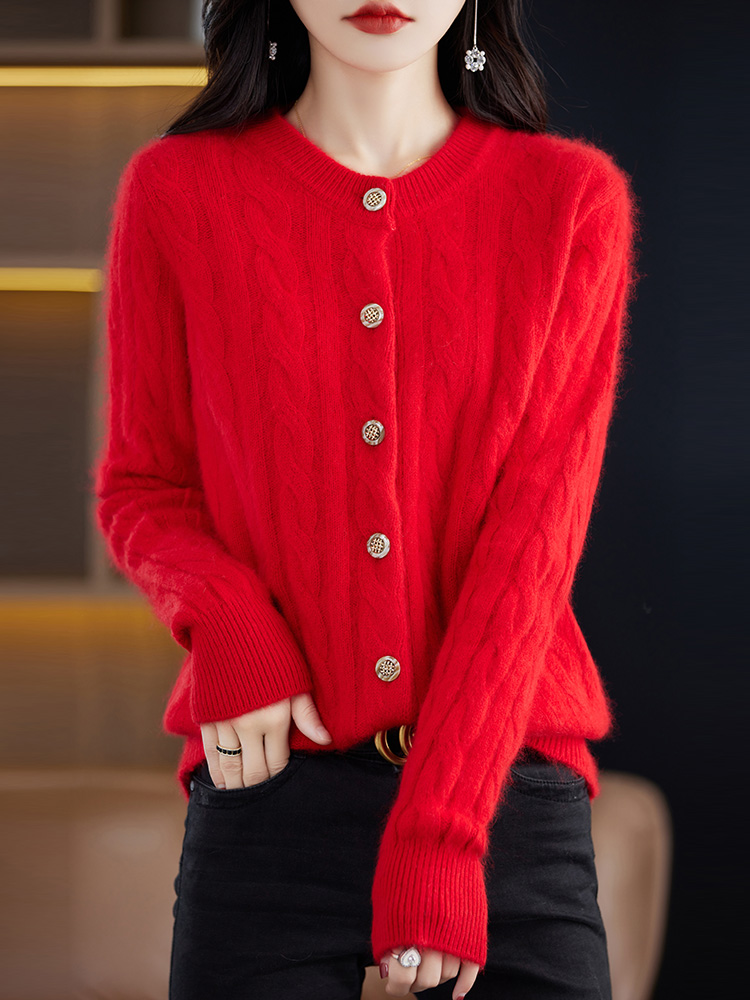 Cárdigan de Cachemira de visón para mujer, suéter con cuello redondo, abrigo de punto grueso, chaqueta holgada informal, camisas Base, Otoño, 100%