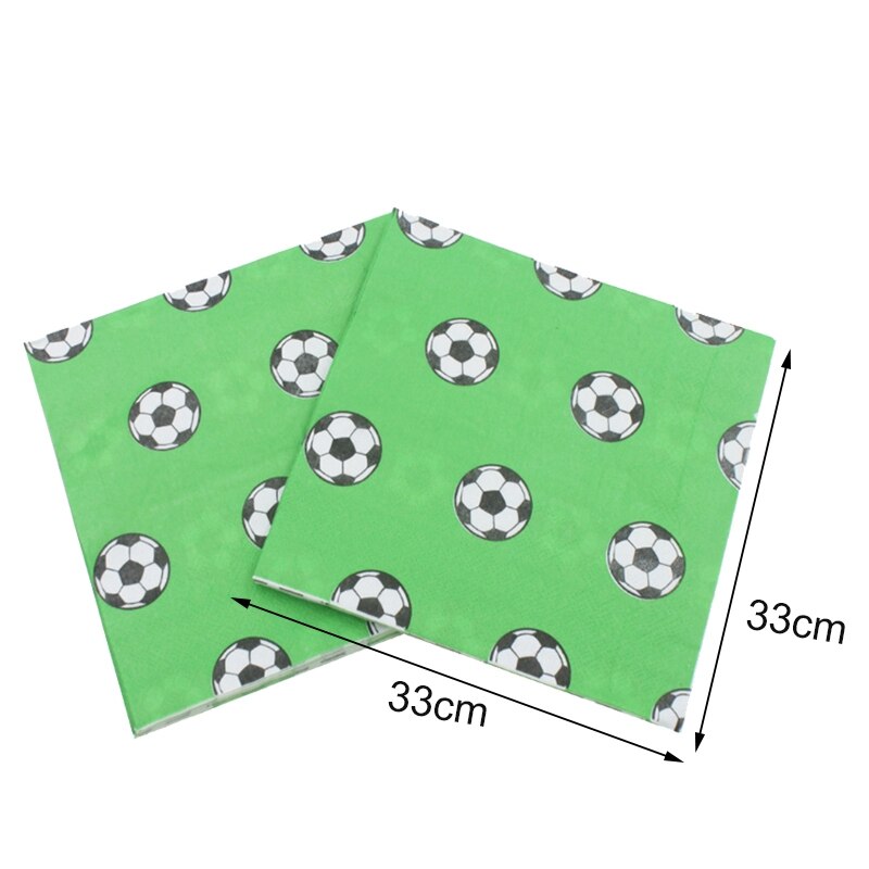 200 stuks bedrukte papieren servetten met voetbalpatroon, groen & zwart & wit & wit & zwart