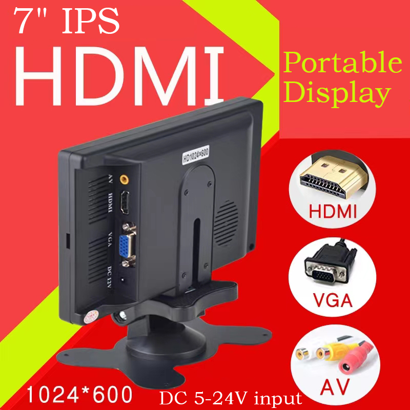 7Inch Ips Draagbare Display Hd 1024X600 Scherm Av Cctv Monitor Voor Raspberry Pi Hdmi-Compatibele Vga D-SUB Achteruitrijcamera