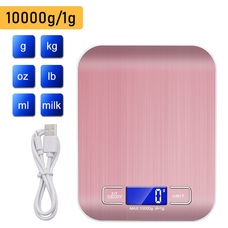 Stainless steel USB digital kitchen scale 10kg 5kg precision electronic food scale for cooking and baking measuring tools: 10000g Golden