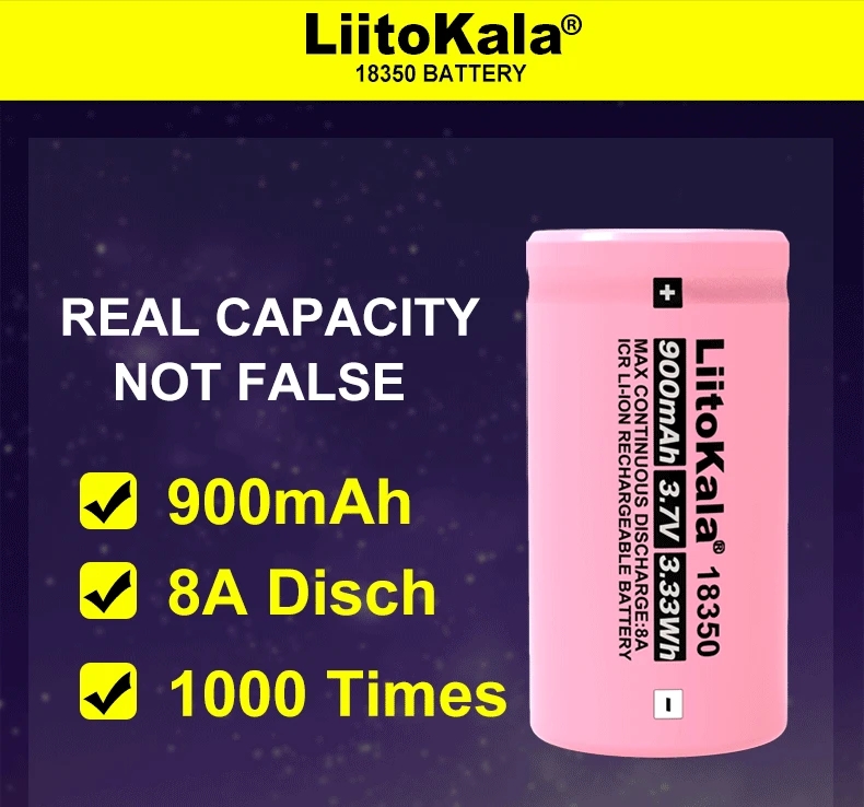 Liitokala ICR 18350 900mAh power rechargeable lithium battery 3.7V 8A power for electrical tools flashlight
