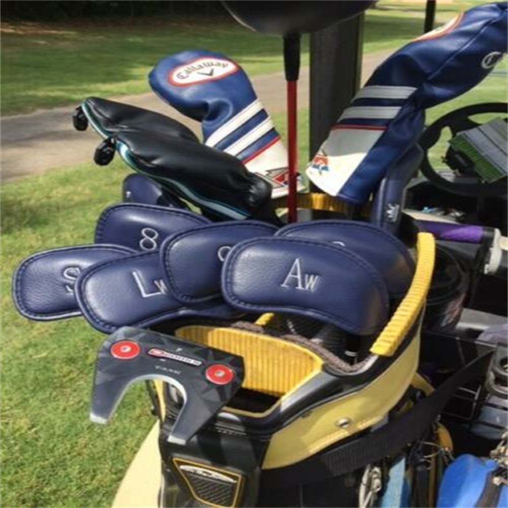 Golf Iron Head Covers PU Leather12 Pcs Velco Club Headcovers Protect Set Golfer