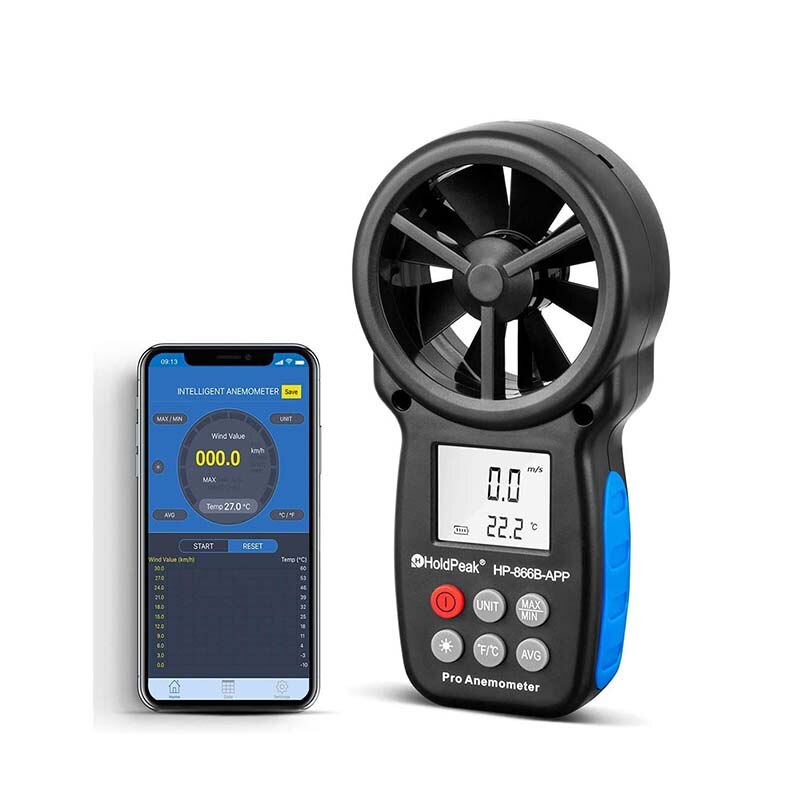 Holdpeak HP-866B-APP Anemometer & Met App Draadloze Bluetooth Auto Aansluiten Om Mobiele Telefoon Voor Meten En Opname Windsnelheid