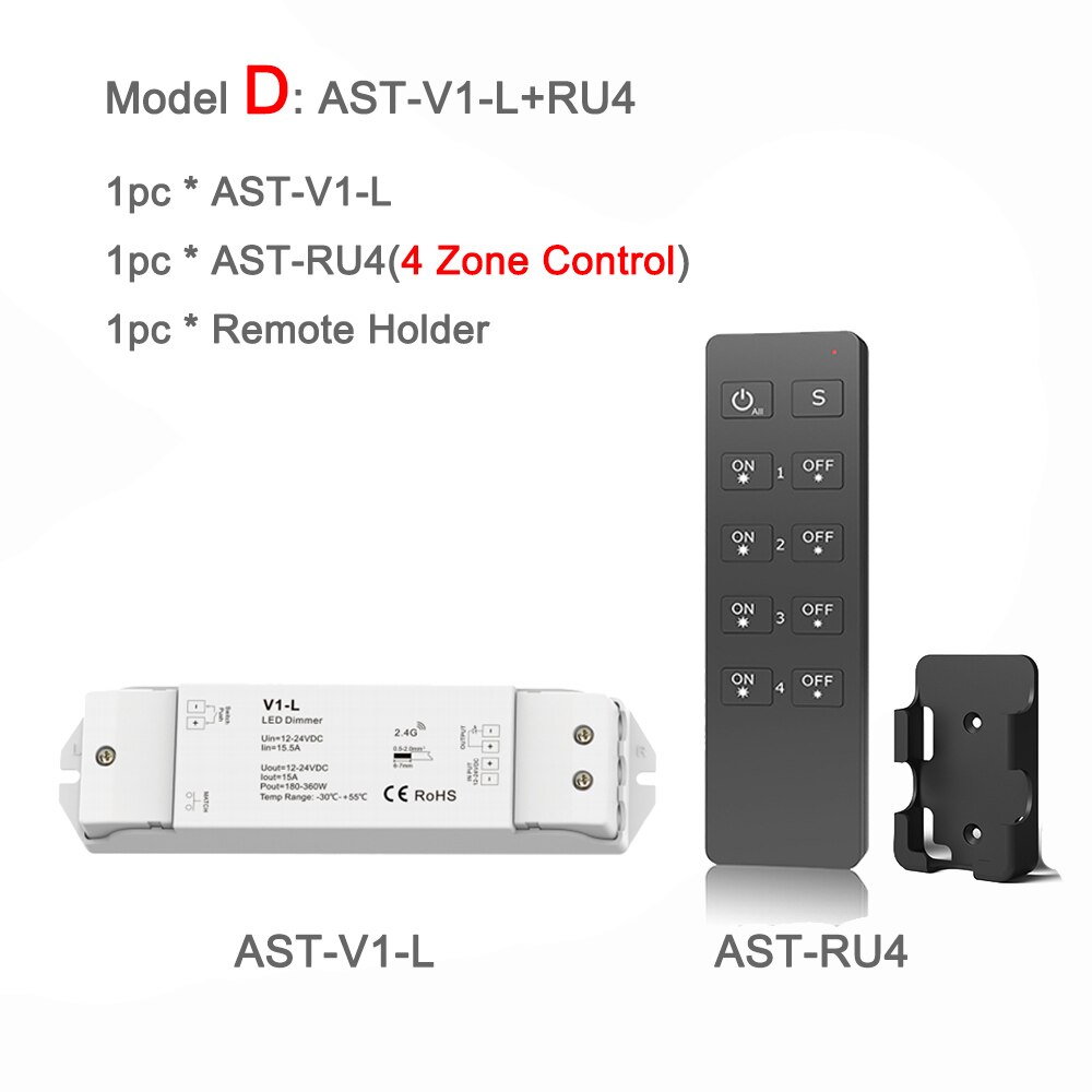 Led dimmer switch 12v 24v dc  rf 2.4g trådlös fjärrkontroll pwm konstant spänning smart wifi enfärgad led strip dimmer  v1- l: Modell d
