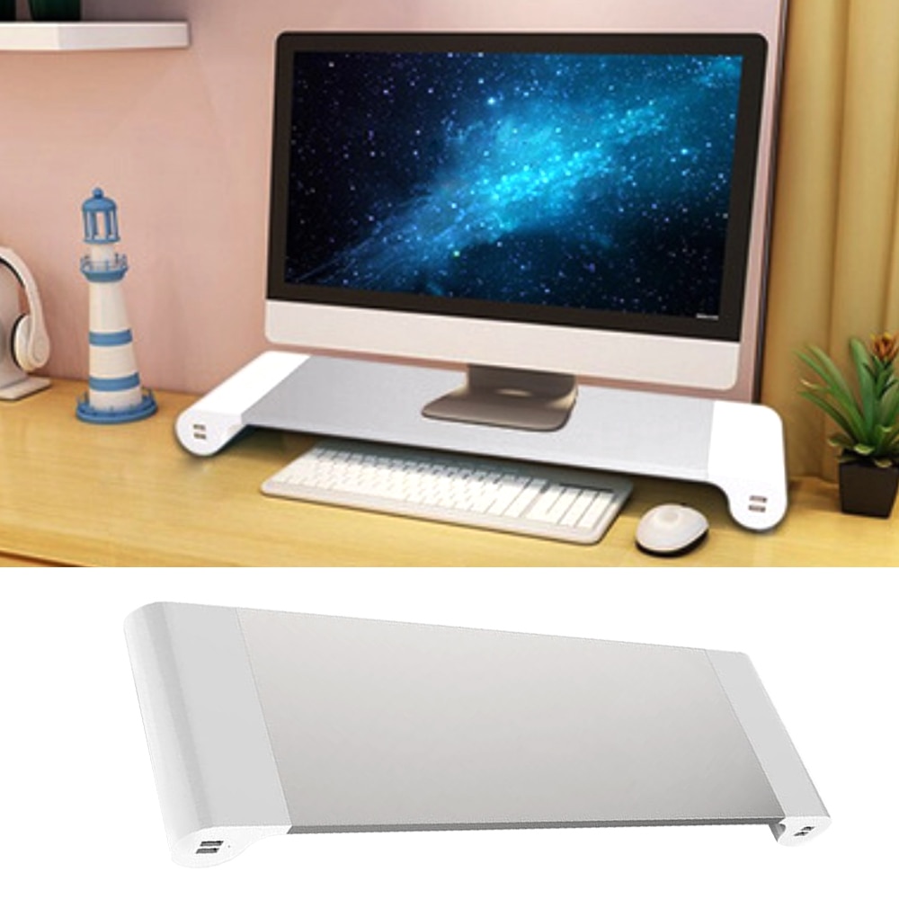 Aluminum Alloy 4 USB Ports Desktop Stand Space Bar Computer Laptop Monitor Dock Stand Riser for iMac MacBook EU US Plugs