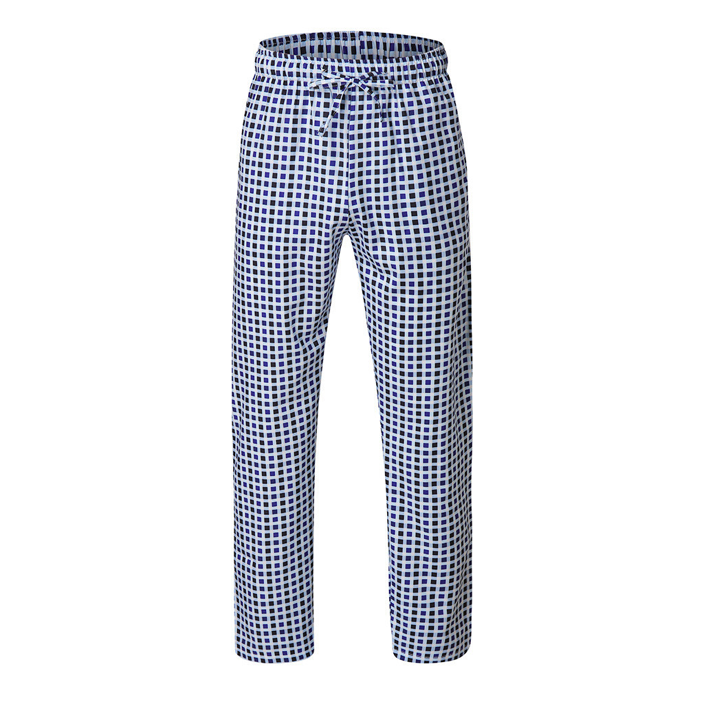 Pijamas a cuadros para hombre, pantalones de algodón y lino, holgados, de talla grande, 2022 KG, ropa de casa a cuadros azules, 200: Blue Small Plaid / S