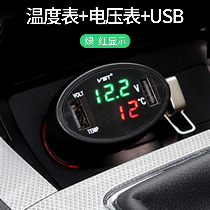 DC12-24V Universele Auto Doul Usb Charger Digitale Display Led Voltmeter Thermometer 3in1 Auto Accessoire Batterij Meter Monitor Panel: Green Red