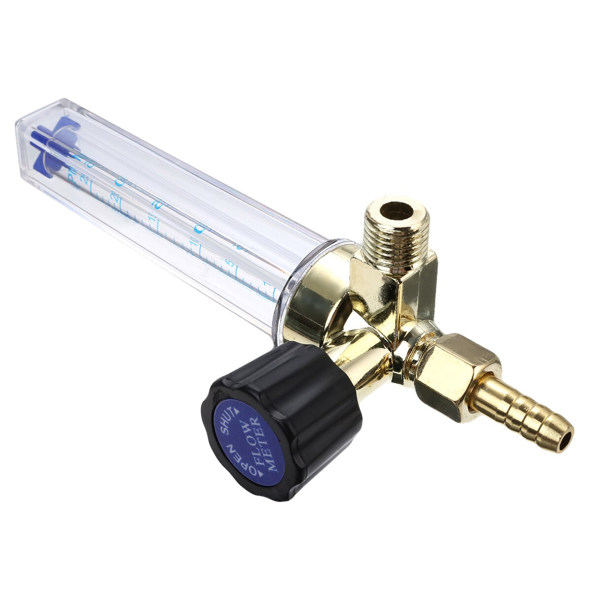1Pc 7Mm Barb Argon Flow Meter 1/4PT 0.15 Mpa Gas Ar/CO2 Lassen Regulator Clear &amp; Gold