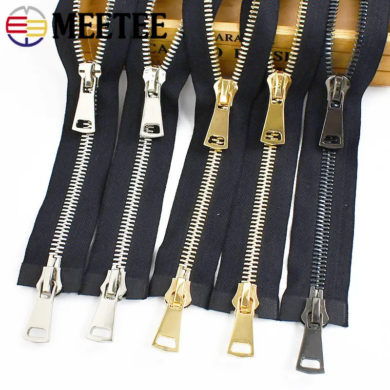 1Pc 70-100cm 8# Metal Zipper Double/Single Slider Open End Auto Lock Zippers for Bag Jacket Sewing Closures Zip Cloth Accessory