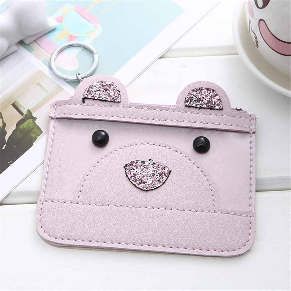 Femmes portefeuille porte-clés Faux cuir sac portefeuilles à glissière ours porte-monnaie embrayage dame PU: 6
