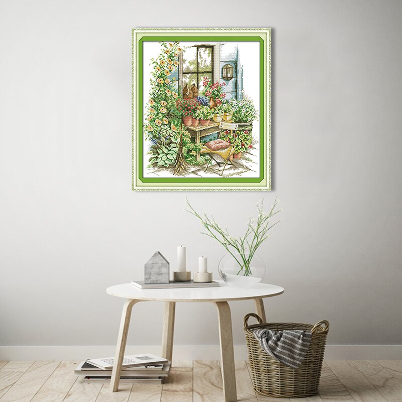 Glädje söndag grön homestead broderi korsstygn kit räknade tryckt duk 14ct 11ct gör-det-själv handgjort handarbete