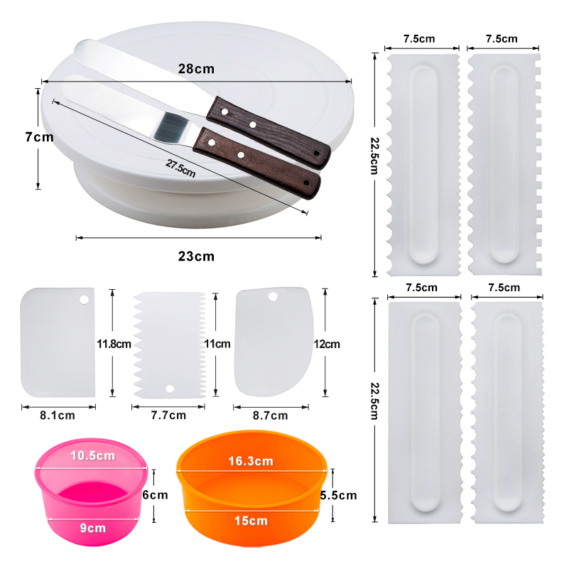 Bakken Taart Decoreren Draaitafel Set Ronde Cakevorm Kam Schraper Soepeler Fondant Dessert Kit Bakken Set Gebak Levert: Set 10