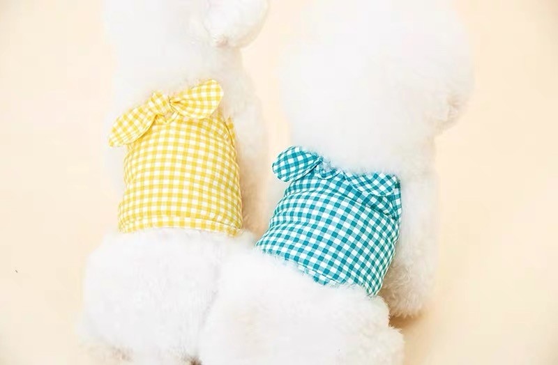 Sommer hundetøj sløjfe plaid blød t-shirt vest til små mellemstore hvalpe yorkshire chihuahua kæledyr udendørs ropa perro ingen pandebånd