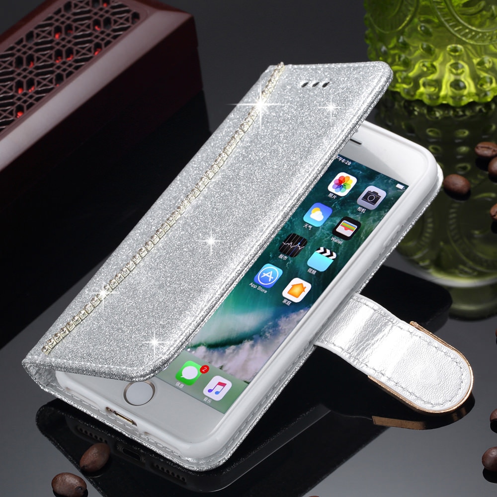 LAPOPNUT Wallet Flip PU Leather Case for Iphone 11 Pro Xs Max Xr X 7 8 Plus 6 6s 5 5s SE Bling Glitter Cover Card Holder Pockets