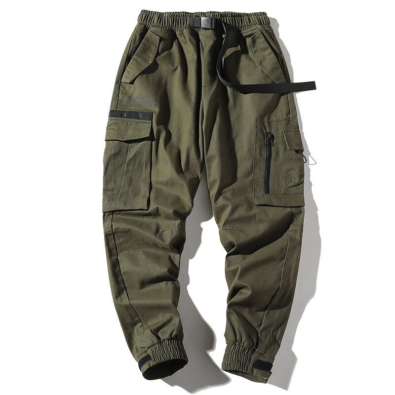 Efterår herre harem bukser streetwear jogger bånd bukser mænd hip hop multi-pocket cargo bukser bukser bogstavtrykt: Militærgrøn / Xl