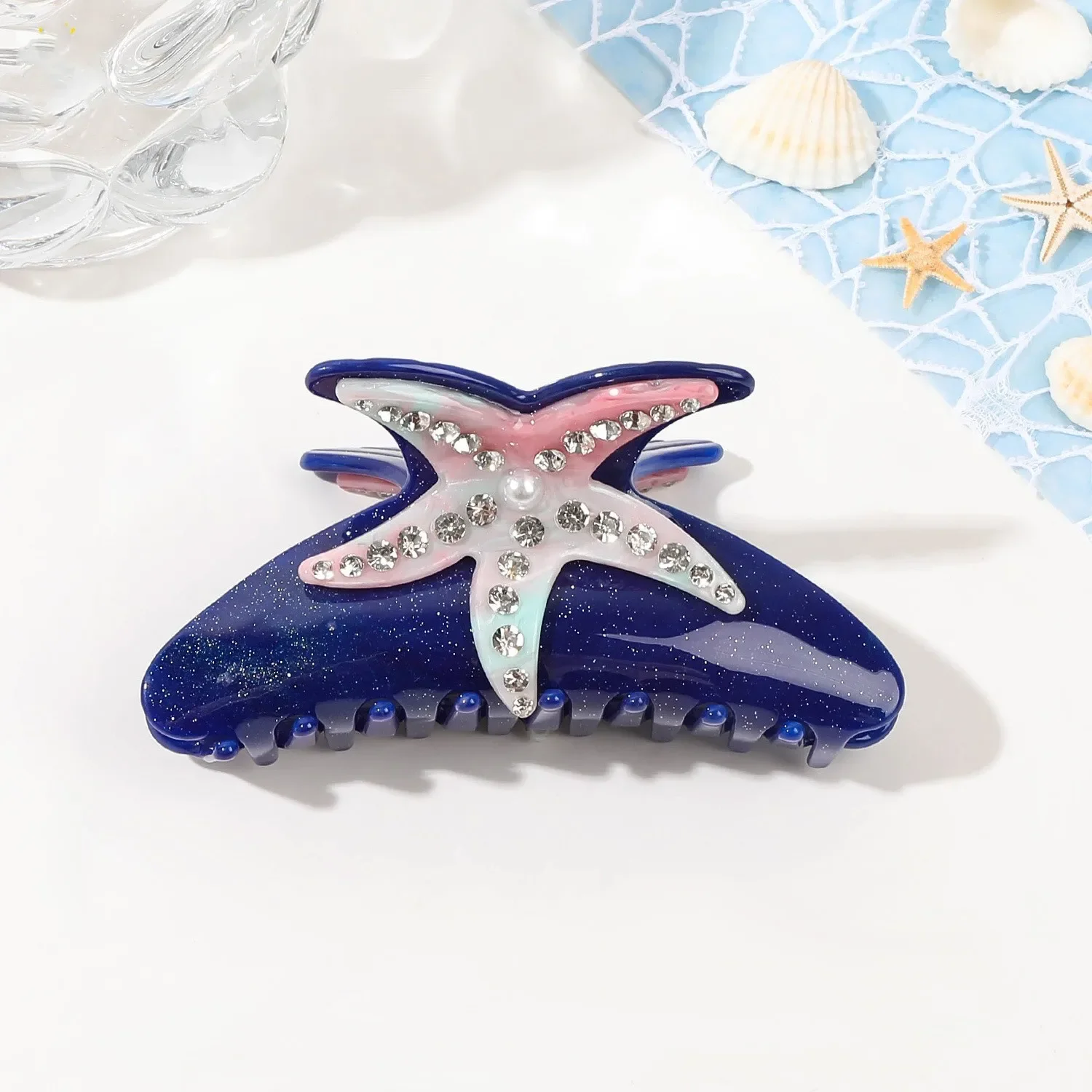 DuoShang Summer Rhinestone Starfish Hair Claw Acrylic Claw Clips Beach Ocean Series Crab Hair Clips for Women Hair Accessories