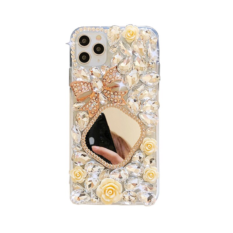 Suitable for IPhone 11/12promax 7/8plus Rhinestone Makeup Mirror Bow Case for IPhone XSmax XR XS X Protective Sleeve