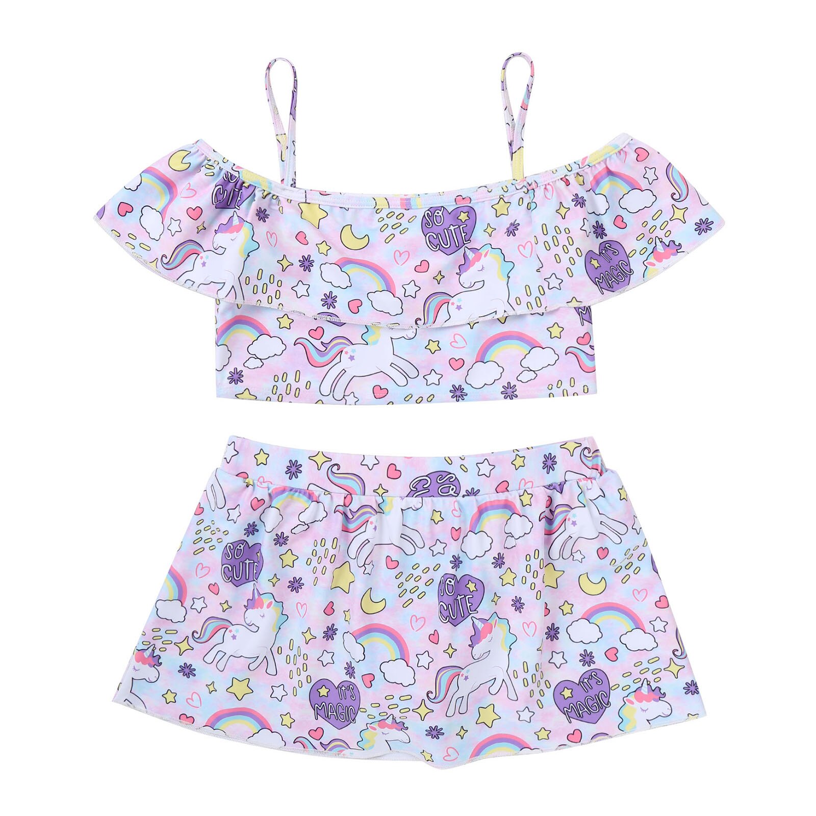 Kids Girls Cartoon Printed Swimsuits Swimwear Bathing Suit 2 Pieces Bikini Sets Kids Swimsuit Children Beachwear Baby Clothing