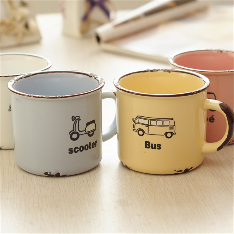 Imiterade emaljmuggar keramiska muggar söt klassisk nostalgisk älskare kaffemugg drinkware europeisk stil tekopp