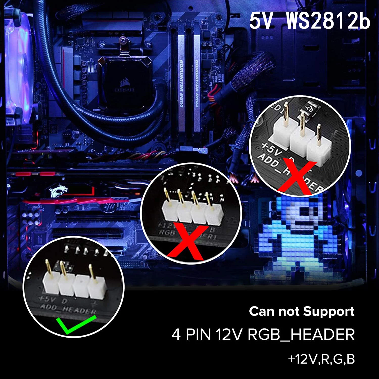 Tira de luz LED Digital direccionable Rainbow PC 5050 RGB WS2812b para 5V 3pin 12V 4pin ARGB PC Asus Aura Sync Fusion MSI Mystic