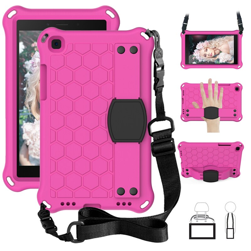 Tablet Case for Samsung Tab A 8.0 - EVA Shockproof Kids Stand Cover with Strap: Rose Black