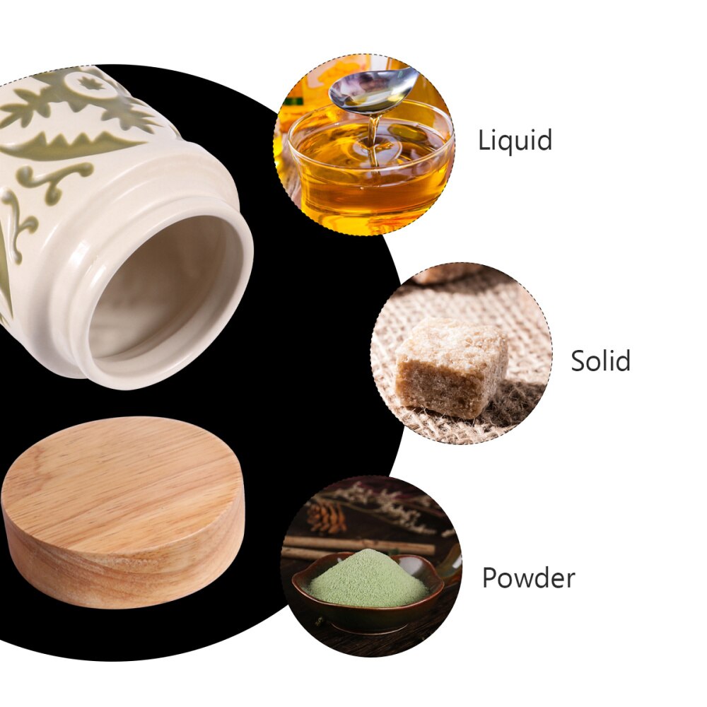 Ceramic Grain Canister Food Kitchen Sealed Storage Container Empty Storage Jar Dried Fruit Jar with Wooden Lid (Red)