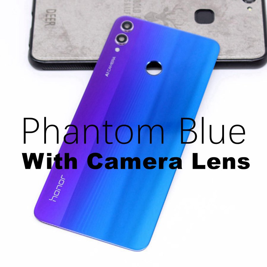 For Huawei Honor 8X Back Glass Battery Cover Panel Rear Door Housing Case Honor 8X Battery Cover With Camera Lens JSN-L21: PhantomBlue add Lens