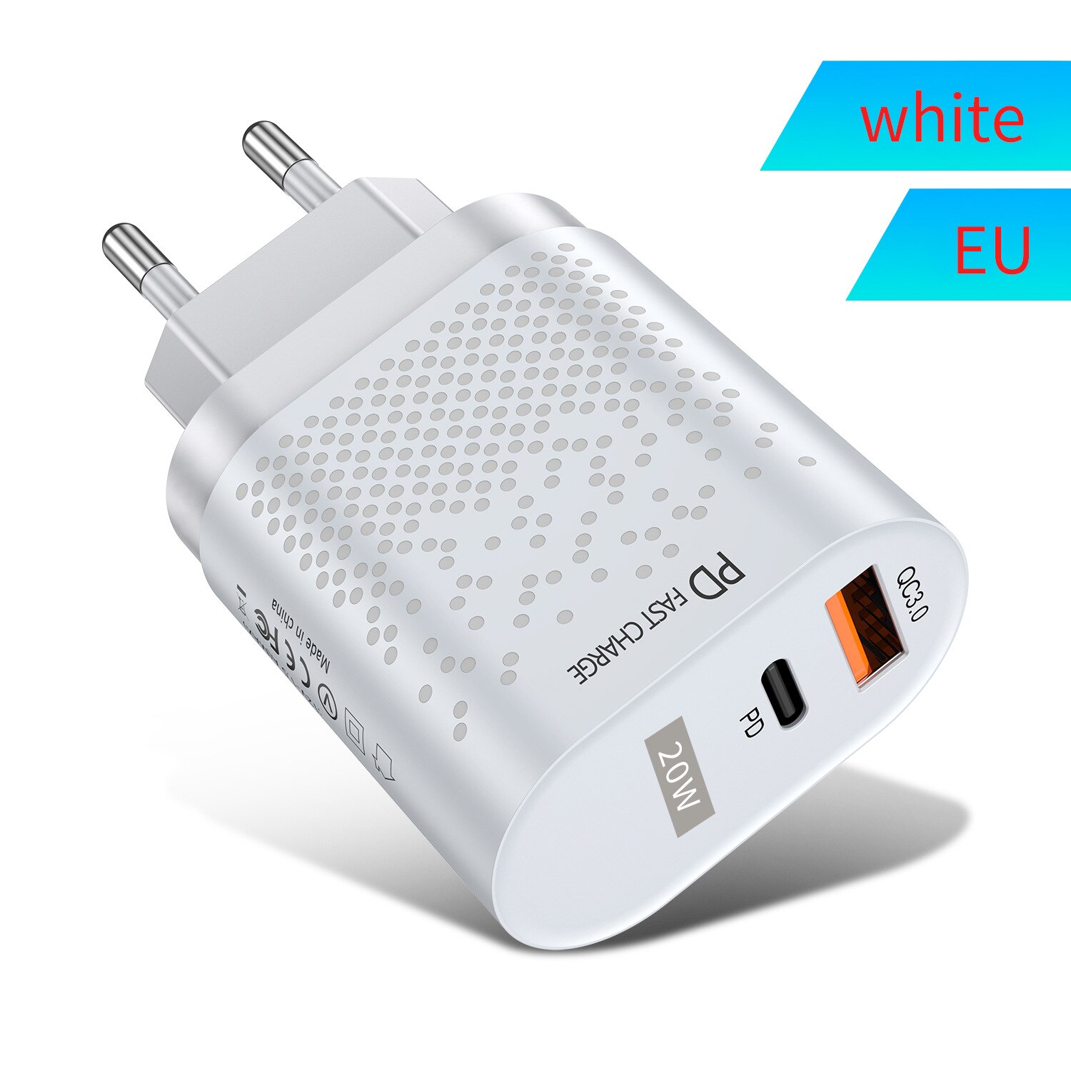 UTHAI QC3.0 carica rapida PD caricatore 20W per Apple Android USB-A + tipo-c a doppia porta testa di ricarica per Iphone 13 12: EU-White