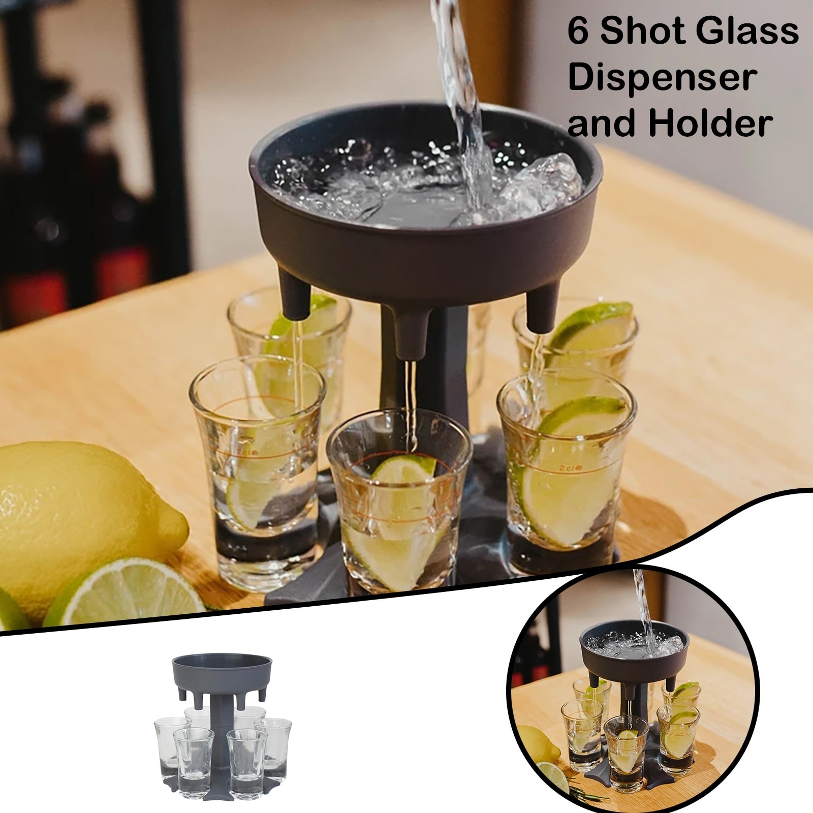 D 6 Shot Glass Dispenser and Holder -Dispenser For Filling Liquids, Shots Dispenser Alcohol Dispenser Bottle Shots 114: GY