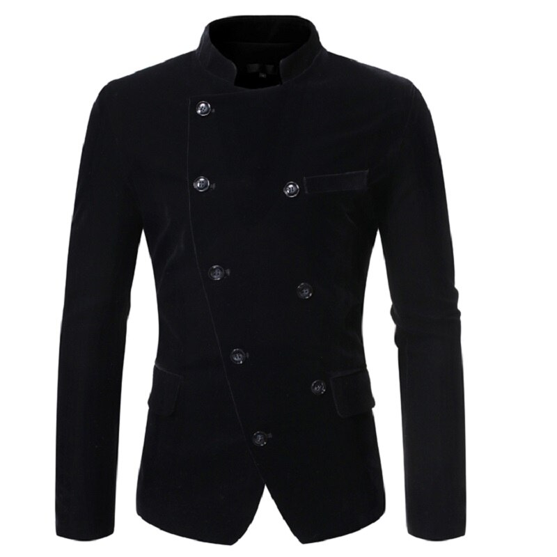 Blazer Men Men's Suit with Slanted Lapel and Double-breasted Stand-up Collar Men Suit Jacket