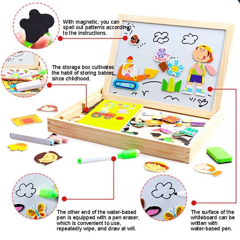 Kinderen Speelgoed Houten Magnetische Puzzel Educatief Speelgoed Kids Tafel Games Fidget Speelgoed Twee Stijlen En 8 Patronen Voor Uw keuze