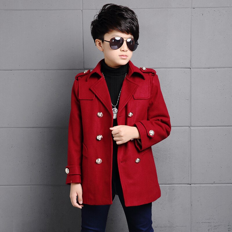 Rooster Kinderen Jas Wollen Jas Voor Jongens Mode Herfst Winter Jas Jongen Windjack Kids Winter Overjas: red / 120cm