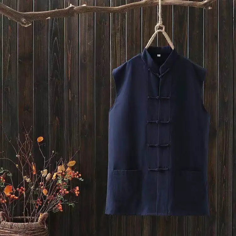 Losvallend katoenen linnen vest met knoopsluiting, plus size heren casual kleding, comfortabel, ademend, lichtgewicht topje