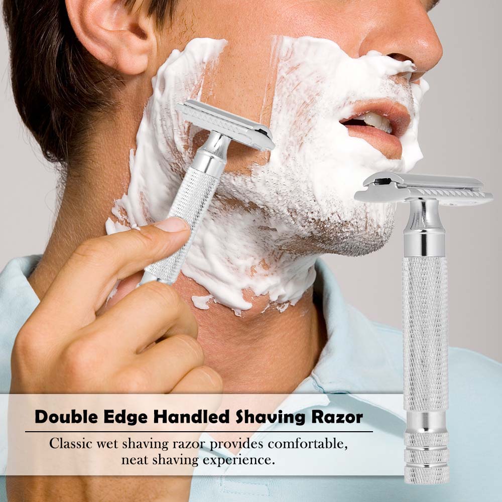 Double Edge Safety Razor with Blades Portable Detachable Mens Shaving Razors Classic Metal Manual Shavers Hair Removal Shaver