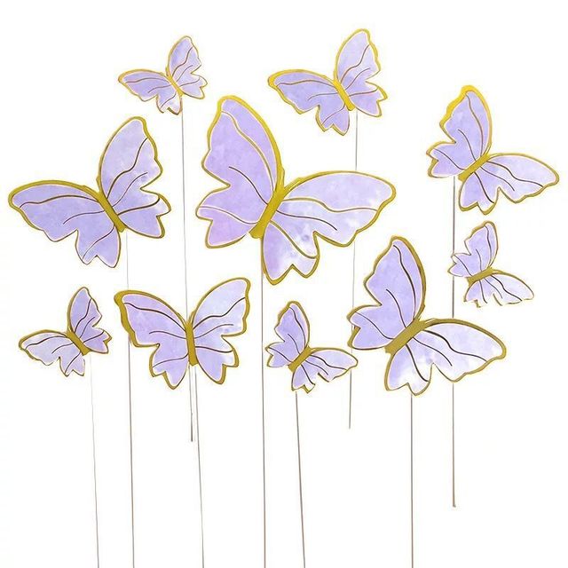 Décoration de gâteau en forme de papillon à faire soi-même, Toppers de Cupcake, papier violet et rose, carte papillon, déesse de la fête des mères, beau décor de gâteau, 10 pièces: D