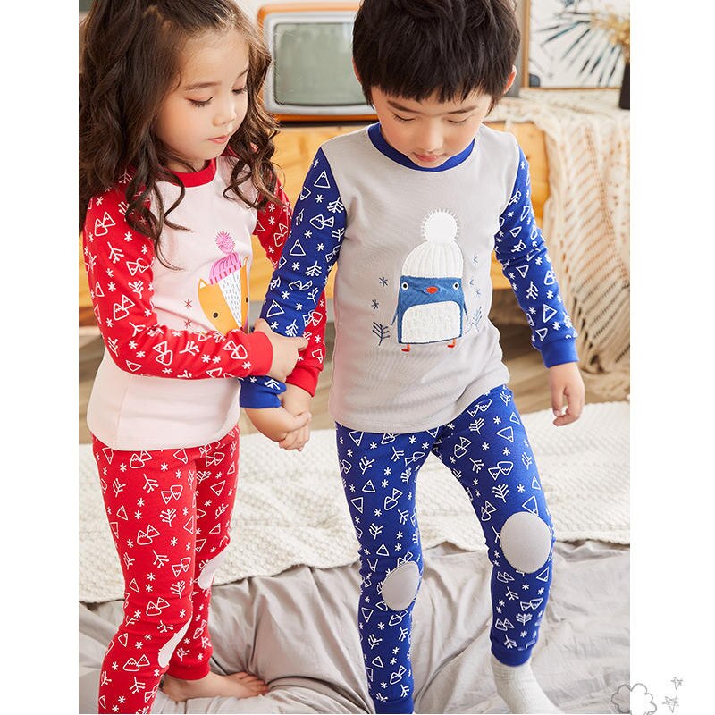 Kinderen Winter Warme Lange Mouw Ondergoed Sets Jongens En Meisjes Leuke Print Pyjama Nachtkleding Nachtkleding