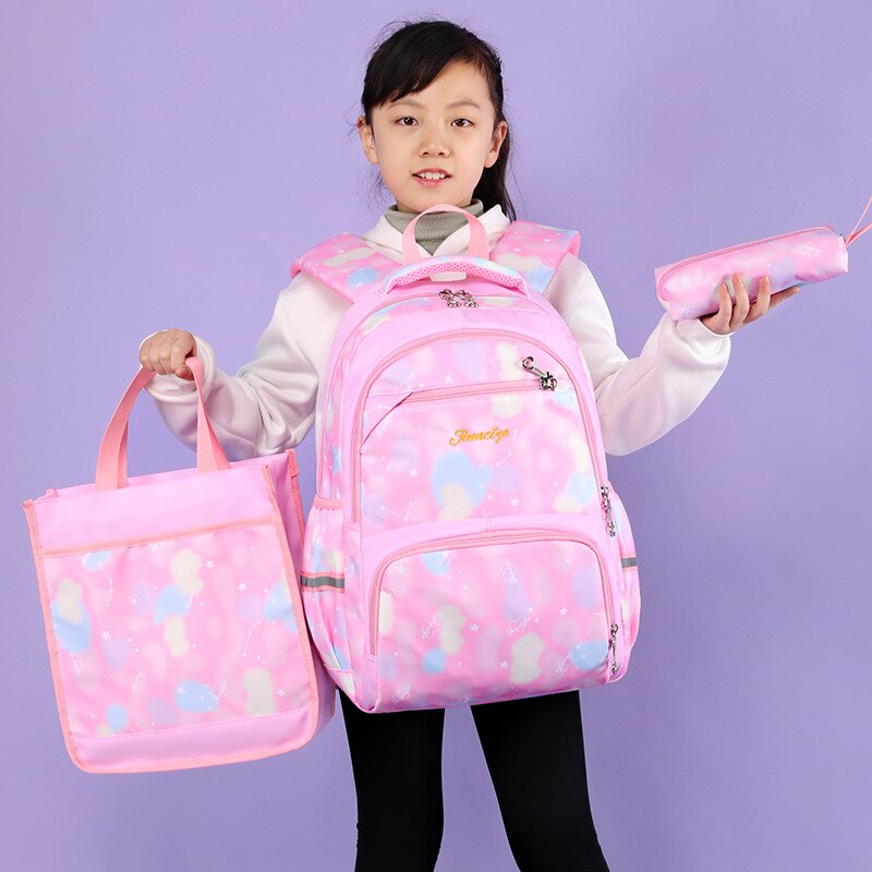 Mochilas escolares para niñas, conjunto de 3 piezas (mochila + bolso + Pencilbag), mochilas escolares informales de primaria, mochila de princesa rosa, bolso para niños