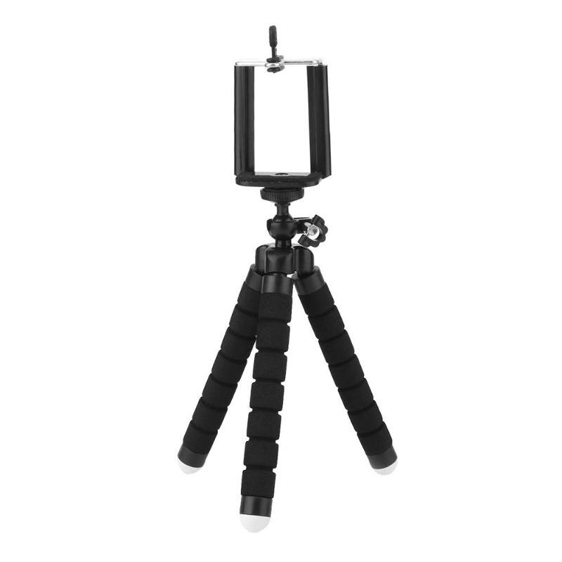 Alloet Mini Flexibele Spons Octopus Statief Selfie Stok Uitbreiden Statief Voor Mobiele Telefoon Camera Met Telefoon Clip Houder: Black