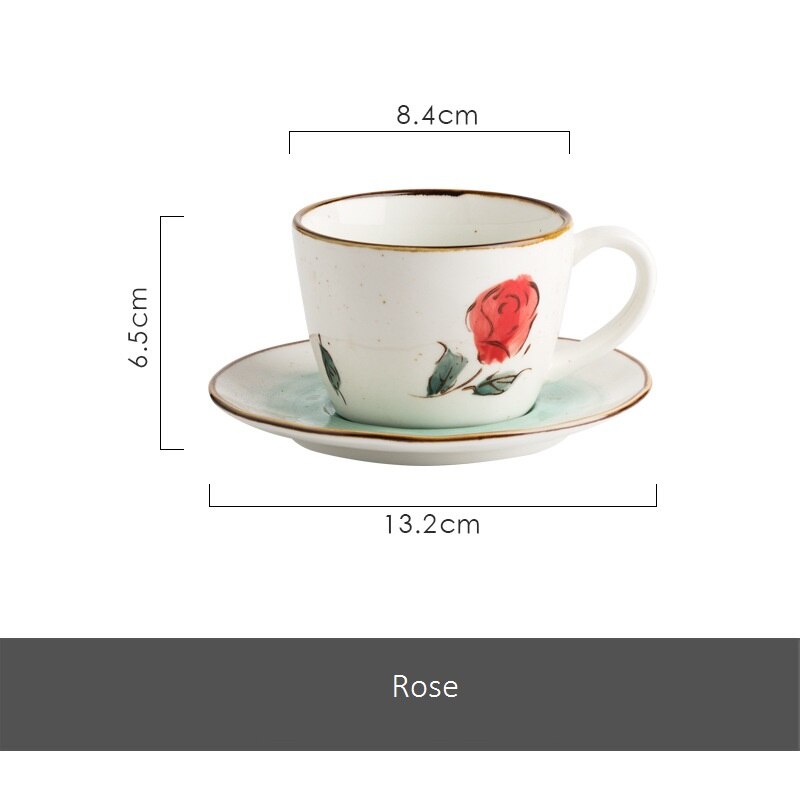 Japanese Style Ceramic Cup and Saucer 180ml Coffee Set Tea Set Nordic Style Fruit Pattern Coffee Cup: rose