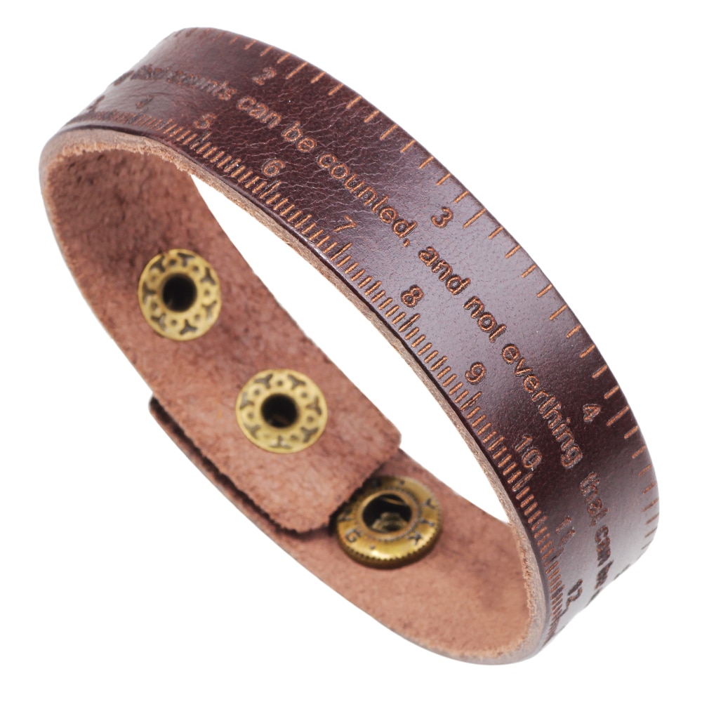 LIKA Multifunctional Ruler Leather Bracelet Men Vintage Wide Cuff Bangles Adjustable Buckle Wristband Male Bracelet Black&Brown