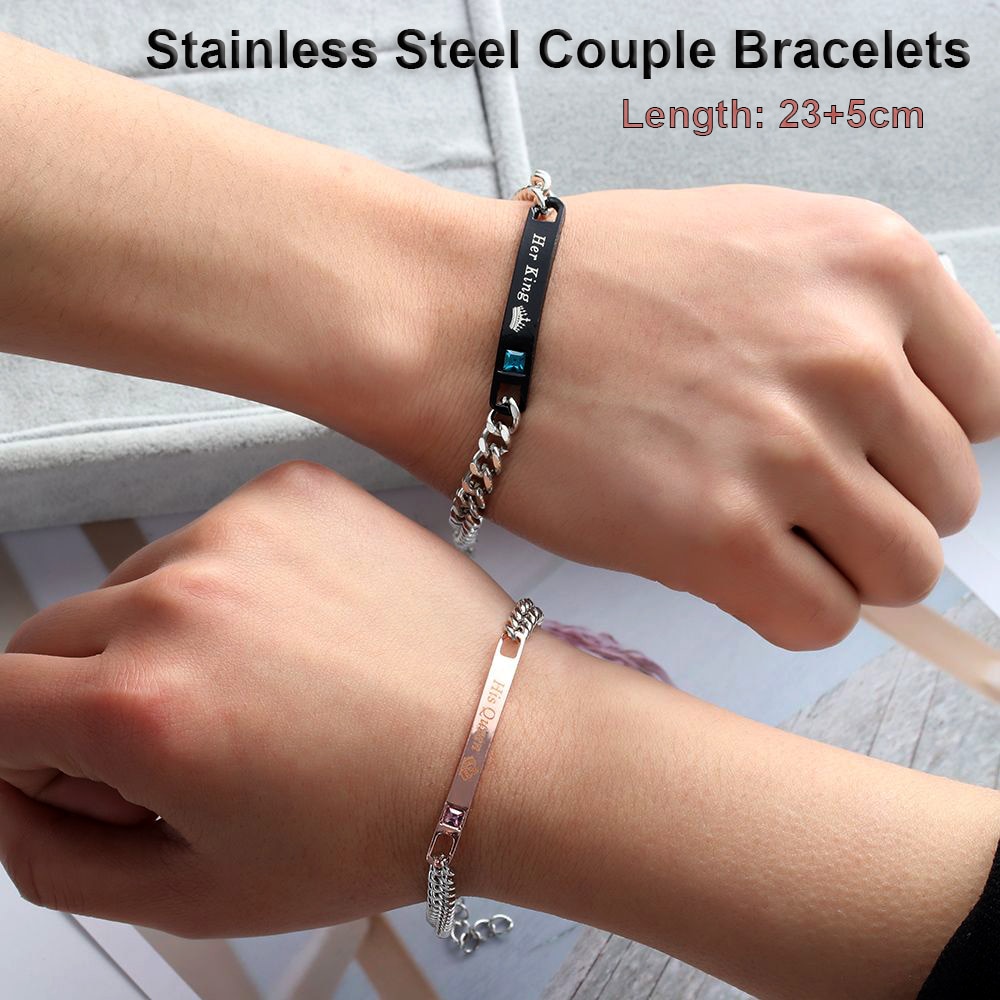 Love Bangle Men Women Her King His Queen Couple Bracelets Titanium Steel Crystal Crown Charm Wrist Chain Valentine's