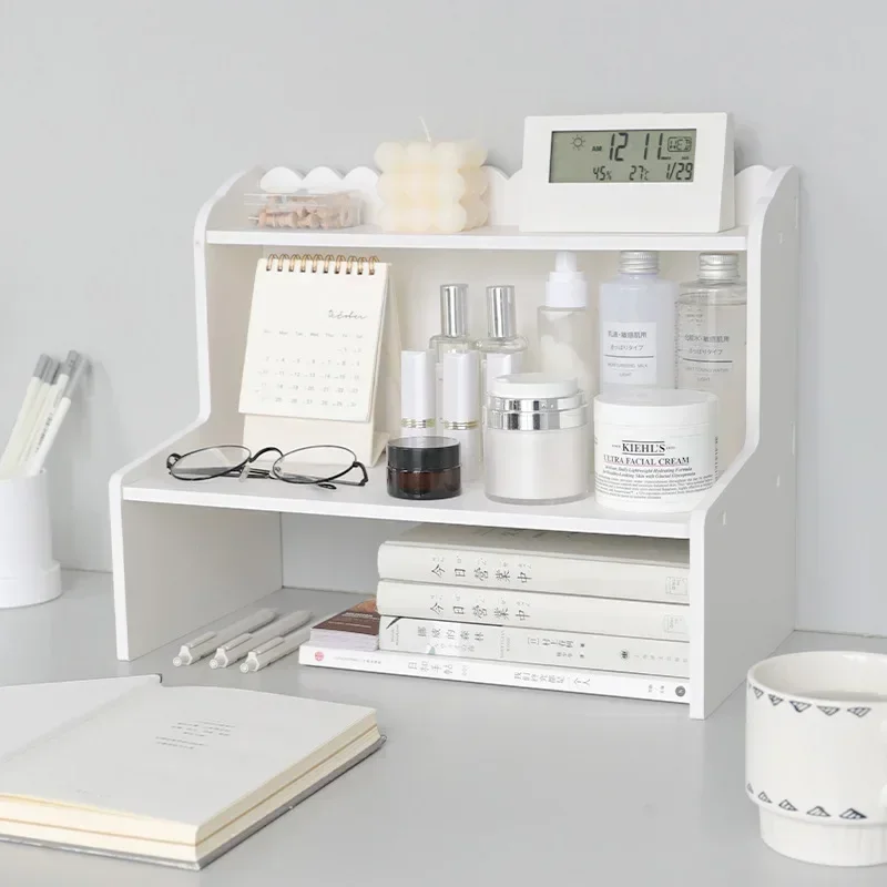 Estante de almacenamiento de escritorio, estantes de madera, estante de almacenamiento de doble capa, organizador de artículos diversos y cosméticos, estante de escritorio de cocina y oficina