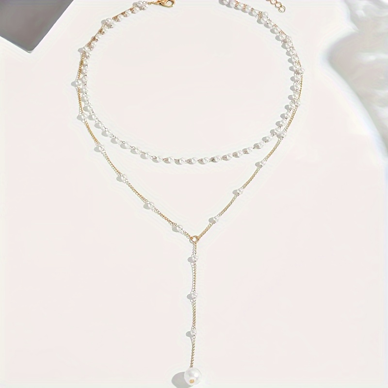 Koreaanse Imitatie Parel Dubbel Gelaagde Choker Mode Grote Bal Kraal Hanger Kwastje Ketting Vrouwen Sexy Front Borst Lichaam Sieraden
