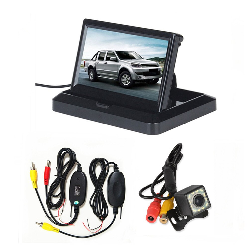Monitor plegable de estacionamiento inverso para coche, pantalla TFT LCD HD 800x480 de 5 &quot;, con 2 entradas de vídeo, cámara de visión trasera (opcional): With wireless cam01